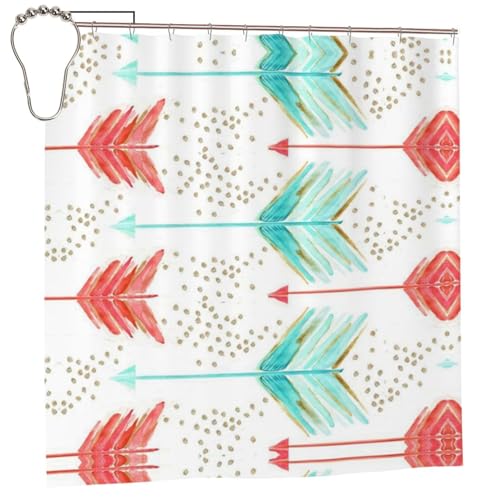 EZDLOWVBA Duschvorhang mit Pfeil-Druck, 183 x 183 cm, schimmelresistent, Polyester, Badvorhang mit 12 Haken, waschbar, schnelltrocknend von EZDLOWVBA