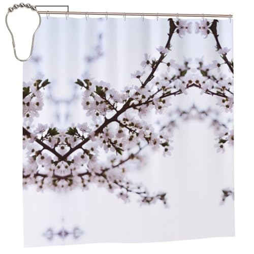 EZDLOWVBA Duschvorhang mit Pfirsichblüten-Druck, 183 x 183 cm, schimmelresistent, Polyester-Stoff, Badvorhang mit 12 Haken, waschbar, schnelltrocknend von EZDLOWVBA