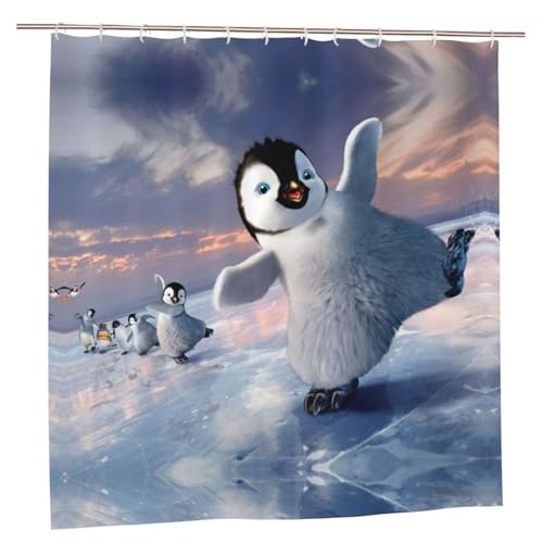 EZDLOWVBA Duschvorhang mit Pinguin-Motiv, 183 x 183 cm, schimmelresistent, Polyester, Badvorhang mit 12 Haken, waschbar, schnelltrocknend von EZDLOWVBA
