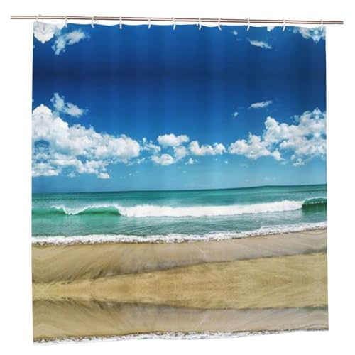 EZDLOWVBA Duschvorhang mit Sandstrand-Druck, 183 x 183 cm, schimmelresistent, Polyester-Stoff, Badvorhang mit 12 Haken, waschbar, schnelltrocknend EZDLOWVBA Duschvorhang mit Sandstrand-Druck, 183 x 183 cm, schimmelresistent, Polyester-Stoff, Badvorhang mit 12 Haken, waschbar, schnelltrocknend von EZDLOWVBA