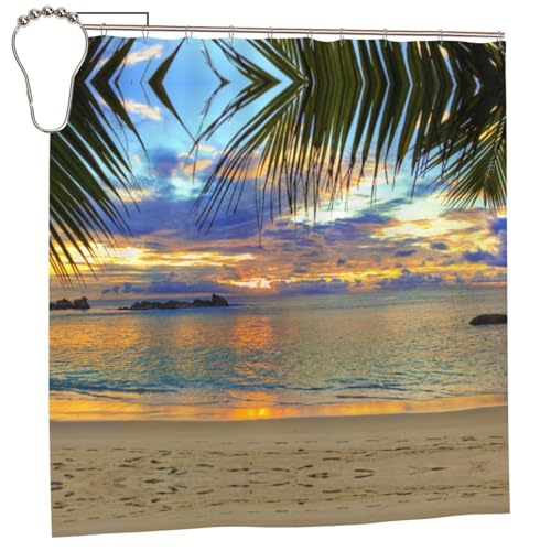 EZDLOWVBA Duschvorhang mit Sonnenuntergang am Strand, 183 x 183 cm, schimmelresistent, Polyester-Stoff, Badvorhang mit 12 Haken, waschbar, schnelltrocknend EZDLOWVBA Duschvorhang mit Sonnenuntergang am Strand, 183 x 183 cm, schimmelresistent, Polyester-Stoff, Badvorhang mit 12 Haken, waschbar, schnelltrocknend von EZDLOWVBA