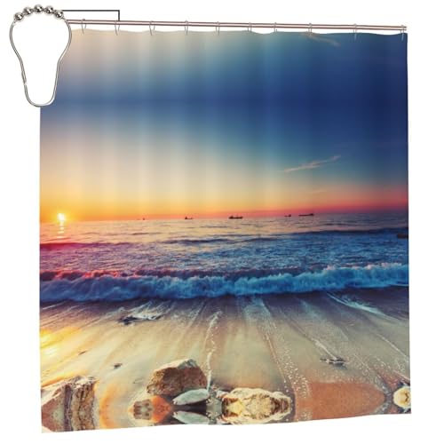EZDLOWVBA Duschvorhang mit Sonnenuntergang am Strand und Ufer, 183 x 183 cm, schimmelresistent, Polyestergewebe, Badvorhang mit 12 Haken, waschbar, schnelltrocknend EZDLOWVBA Duschvorhang mit Sonnenuntergang am Strand und Ufer, 183 x 183 cm, schimmelresistent, Polyestergewebe, Badvorhang mit 12 Haken, waschbar, schnelltrocknend von EZDLOWVBA