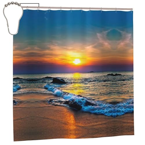 EZDLOWVBA Duschvorhang mit Strand- und Sonnenuntergang-Druck, 183 x 183 cm, schimmelresistent, Polyestergewebe, Badvorhang mit 12 Haken, waschbar, schnelltrocknend EZDLOWVBA Duschvorhang mit Strand- und Sonnenuntergang-Druck, 183 x 183 cm, schimmelresistent, Polyestergewebe, Badvorhang mit 12 Haken, waschbar, schnelltrocknend von EZDLOWVBA
