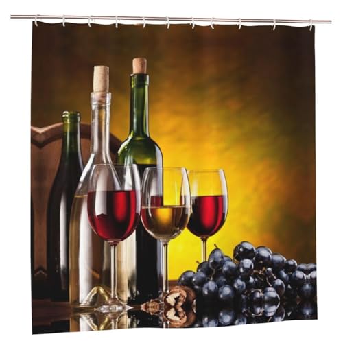 EZDLOWVBA Duschvorhang mit Trauben-, Weinflaschen- und Getränke-Druck, 183 x 183 cm, schimmelresistent, Polyestergewebe, Badvorhang mit 12 Haken, waschbar, schnelltrocknend EZDLOWVBA Duschvorhang mit Trauben-, Weinflaschen- und Getränke-Druck, 183 x 183 cm, schimmelresistent, Polyestergewebe, Badvorhang mit 12 Haken, waschbar, schnelltrocknend von EZDLOWVBA