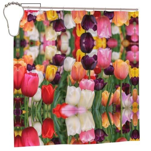 EZDLOWVBA Duschvorhang mit Tulpenmuster, 183 x 183 cm, schimmelresistent, Polyestergewebe, Badvorhang mit 12 Haken, waschbar, schnell trocknend EZDLOWVBA Duschvorhang mit Tulpenmuster, 183 x 183 cm, schimmelresistent, Polyestergewebe, Badvorhang mit 12 Haken, waschbar, schnell trocknend von EZDLOWVBA