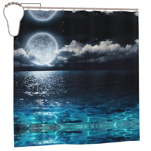 EZDLOWVBA Duschvorhang mit Vollmond und nebligen Wolken, 183 x 183 cm, schimmelresistent, Polyestergewebe, Badvorhang mit 12 Haken, waschbar, schnelltrocknend EZDLOWVBA Duschvorhang mit Vollmond und nebligen Wolken, 183 x 183 cm, schimmelresistent, Polyestergewebe, Badvorhang mit 12 Haken, waschbar, schnelltrocknend von EZDLOWVBA