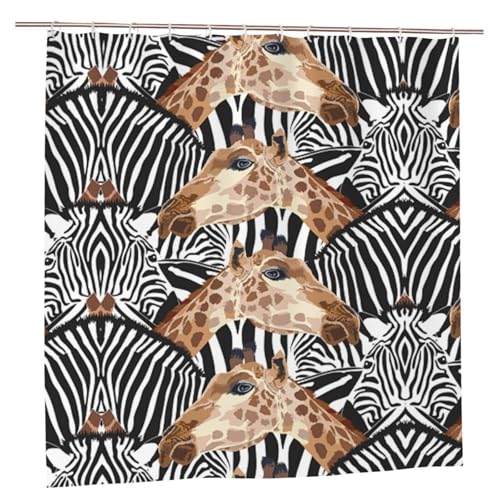EZDLOWVBA Duschvorhang mit Zebra- und Giraffen-Druck, 183 x 183 cm, schimmelresistent, Polyester-Stoff, Badvorhang mit 12 Haken, waschbar, schnelltrocknend EZDLOWVBA Duschvorhang mit Zebra- und Giraffen-Druck, 183 x 183 cm, schimmelresistent, Polyester-Stoff, Badvorhang mit 12 Haken, waschbar, schnelltrocknend von EZDLOWVBA