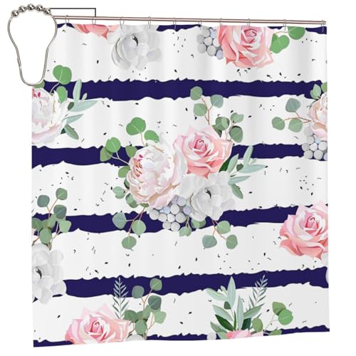 EZDLOWVBA Duschvorhang mit gestreiftem Blumenstrauß-Druck, 183 x 183 cm, schimmelresistent, Polyester, Badvorhang mit 12 Haken, waschbar, schnelltrocknend EZDLOWVBA Duschvorhang mit gestreiftem Blumenstrauß-Druck, 183 x 183 cm, schimmelresistent, Polyester, Badvorhang mit 12 Haken, waschbar, schnelltrocknend von EZDLOWVBA