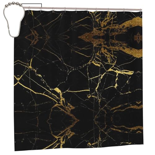 EZDLOWVBA Duschvorhang mit goldfarbenem und schwarzem Tapetendruck, 183 x 183 cm, schimmelresistent, Polyesterstoff, Badvorhang mit 12 Haken, waschbar, schnelltrocknend EZDLOWVBA Duschvorhang mit goldfarbenem und schwarzem Tapetendruck, 183 x 183 cm, schimmelresistent, Polyesterstoff, Badvorhang mit 12 Haken, waschbar, schnelltrocknend von EZDLOWVBA