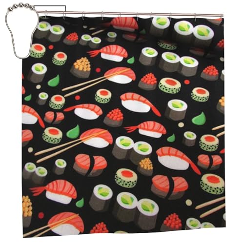 EZDLOWVBA Duschvorhang mit japanischem Sushi-Garnelen-Druck, 183,9 x 183,9 cm, schimmelresistent, Polyestergewebe, Badvorhang mit 12 Haken, waschbar, schnelltrocknend EZDLOWVBA Duschvorhang mit japanischem Sushi-Garnelen-Druck, 183,9 x 183,9 cm, schimmelresistent, Polyestergewebe, Badvorhang mit 12 Haken, waschbar, schnelltrocknend von EZDLOWVBA