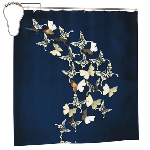 EZDLOWVBA Duschvorhang mit metallischem Schmetterlings-Druck, 183 x 183 cm, schimmelresistent, Polyestergewebe, Badvorhang mit 12 Haken, waschbar, schnelltrocknend EZDLOWVBA Duschvorhang mit metallischem Schmetterlings-Druck, 183 x 183 cm, schimmelresistent, Polyestergewebe, Badvorhang mit 12 Haken, waschbar, schnelltrocknend von EZDLOWVBA