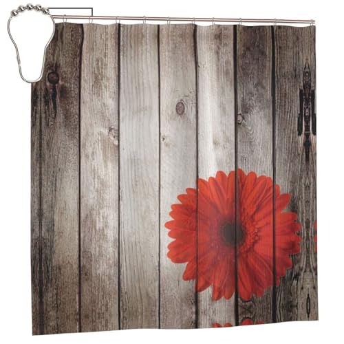 EZDLOWVBA Duschvorhang mit rotem Blumendruck, 183 x 183 cm, schimmelresistent, Polyestergewebe, Badvorhang mit 12 Haken, waschbar, schnelltrocknend von EZDLOWVBA