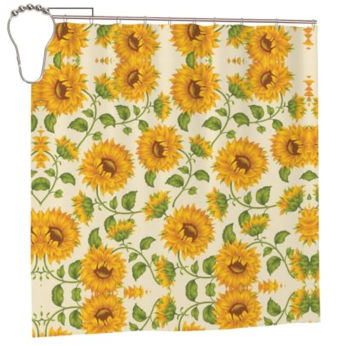 EZDLOWVBA Duschvorhang mit schönem gelbem Sonnenblumendruck, 183 x 183 cm, schimmelresistent, Polyestergewebe, Badvorhang mit 12 Haken, waschbar, schnelltrocknend EZDLOWVBA Duschvorhang mit schönem gelbem Sonnenblumendruck, 183 x 183 cm, schimmelresistent, Polyestergewebe, Badvorhang mit 12 Haken, waschbar, schnelltrocknend von EZDLOWVBA