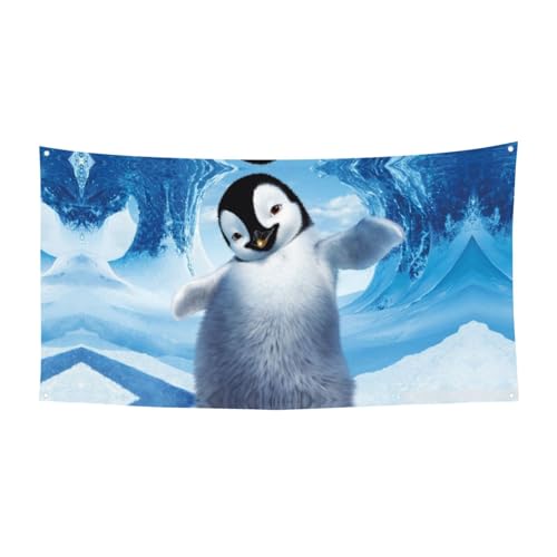 EZDLOWVBA Flagge mit niedlichem Pinguin-Druck, 4 Ösen, Ösen in jeder Ecke, Polyester-Banner, lustige Flaggen, 90 x 180 cm von EZDLOWVBA
