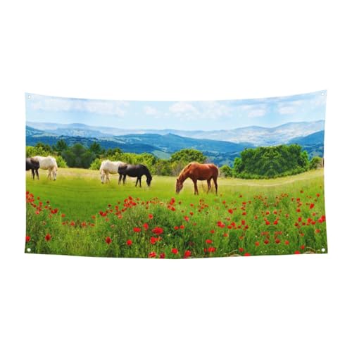 EZDLOWVBA Flagge mit verschiedenen Arten von Pferden, 4 Ösen, Ösen an jeder Ecke, Polyester-Banner, lustige Flaggen, 90 x 180 cm EZDLOWVBA Flagge mit verschiedenen Arten von Pferden, 4 Ösen, Ösen an jeder Ecke, Polyester-Banner, lustige Flaggen, 90 x 180 cm von EZDLOWVBA