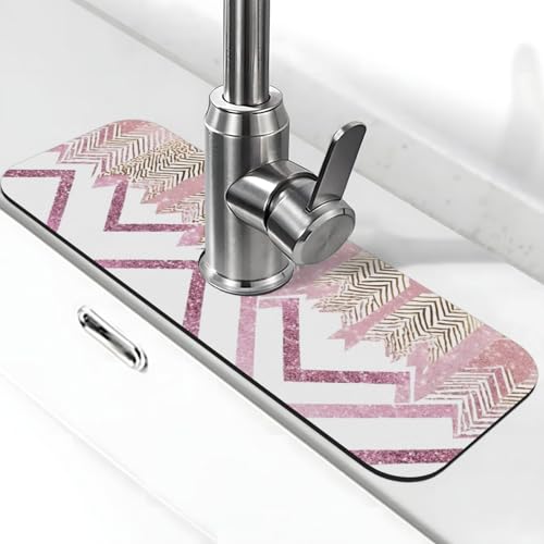 EZDLOWVBA Glitzerndes hübsches Muster, Stein-Wasserhahn-Matte für Küchenspüle, Kieselgur-saugfähige Matte, Wasserhahn-Spritzschutz für Badezimmer und Küche (38,1 x 14 cm) von EZDLOWVBA