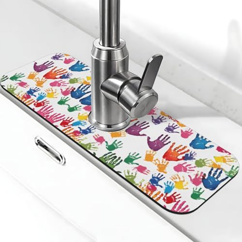 EZDLOWVBA Handabdruck-Stein-Wasserhahn-Matte für Küchenspüle, Kieselgur-saugfähige Matte, Wasserhahn-Spritzschutz für Badezimmer und Küche (38,1 x 14 cm) von EZDLOWVBA