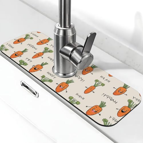 EZDLOWVBA Happy Karotten-Druck-Stein-Wasserhahn-Matte für Küchenspüle, Kieselgur-saugfähige Matte, Wasserhahn-Spritzschutz für Badezimmer und Küche (38,1 x 14 cm) von EZDLOWVBA