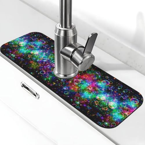 EZDLOWVBA Hell schöne bunte Kunstdruck-Stein-Wasserhahn-Matte für Küchenspüle, Kieselgur-saugfähige Matte, Wasserhahn-Spritzschutz für Badezimmer und Küche (38,1 x 14 cm) von EZDLOWVBA
