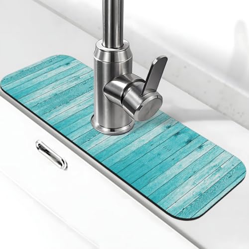 EZDLOWVBA Holzbohlen Textur Tapete Druck Stein Wasserhahn Matte für Küchenspüle, Kieselgur-saugfähige Matte, Wasserhahn-Spritzschutz für Badezimmer Küche (38,1 x 14 cm) von EZDLOWVBA