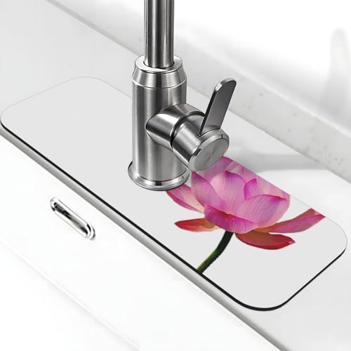 EZDLOWVBA Lotus-Druck-Stein-Wasserhahn-Matte für Küchenspüle, Kieselgur-saugfähige Matte, Wasserhahn-Spritzschutz für Badezimmer und Küche (38,1 x 14 cm) von EZDLOWVBA