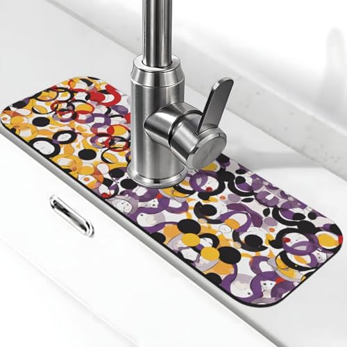 EZDLOWVBA Mid Century Moderner Retro-Stil mit Tropfenformen, Stein-Wasserhahn-Matte für Küchenspüle, Kieselgur-saugfähige Matte, Wasserhahn-Spritzschutz für Badezimmer und Küche (38,1 x 14 cm) von EZDLOWVBA