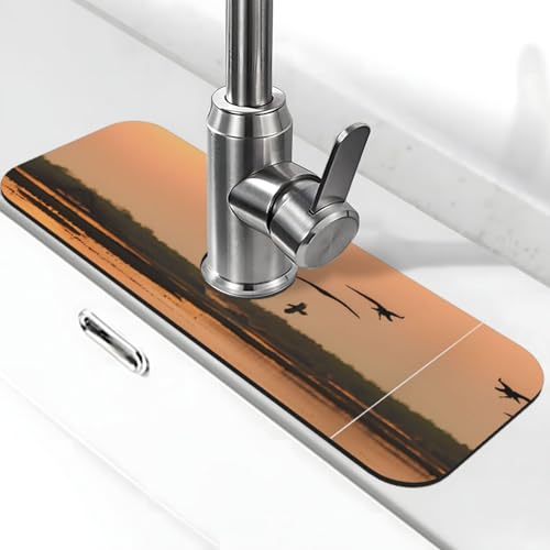 EZDLOWVBA Ölgemälde-Wasserhahn-Matte mit Entenmuster, Stein-Wasserhahn-Matte für Küchenspüle, Kieselgur-saugfähige Matte, Wasserhahn-Spritzschutz für Badezimmer und Küche (38,1 x 14 cm) von EZDLOWVBA