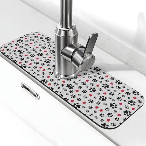 EZDLOWVBA Pfotenabdruck-Stein-Wasserhahn-Matte für Küchenspüle, Kieselgur-saugfähige Matte, Wasserhahn-Spritzschutz für Badezimmer und Küche (38,1 x 14 cm) von EZDLOWVBA