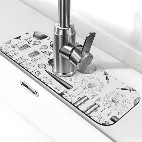 EZDLOWVBA Physics Print Stone Wasserhahn Matte für Küchenspüle, Kieselgur-saugfähige Matte, Wasserhahn-Spritzschutz für Badezimmer und Küche (38,1 x 14 cm) von EZDLOWVBA