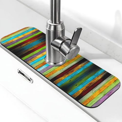 EZDLOWVBA Planks In Carpentry Eichenholz-Druck-Stein-Wasserhahn-Matte für Küchenspüle, Kieselgur-saugfähige Matte, Wasserhahn-Spritzschutz für Badezimmer und Küche (38,1 x 14 cm) von EZDLOWVBA