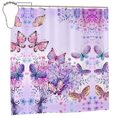 EZDLOWVBA Schöner violetter Schmetterling-Kunstdruck, 183 x 183 cm, Duschvorhang, Badezimmer-Vorhang, schimmelresistent, Polyester-Stoff, Badvorhang mit 12 Haken, waschbar, schnelltrocknend EZDLOWVBA Schöner violetter Schmetterling-Kunstdruck, 183 x 183 cm, Duschvorhang, Badezimmer-Vorhang, schimmelresistent, Polyester-Stoff, Badvorhang mit 12 Haken, waschbar, schnelltrocknend von EZDLOWVBA