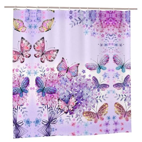 EZDLOWVBA Schöner violetter Schmetterling-Kunstdruck, 183 x 183 cm, Duschvorhang, Badezimmer-Vorhang, schimmelresistent, Polyester-Stoff, Badvorhang mit 12 Haken, waschbar, schnelltrocknend EZDLOWVBA Schöner violetter Schmetterling-Kunstdruck, 183 x 183 cm, Duschvorhang, Badezimmer-Vorhang, schimmelresistent, Polyester-Stoff, Badvorhang mit 12 Haken, waschbar, schnelltrocknend von EZDLOWVBA