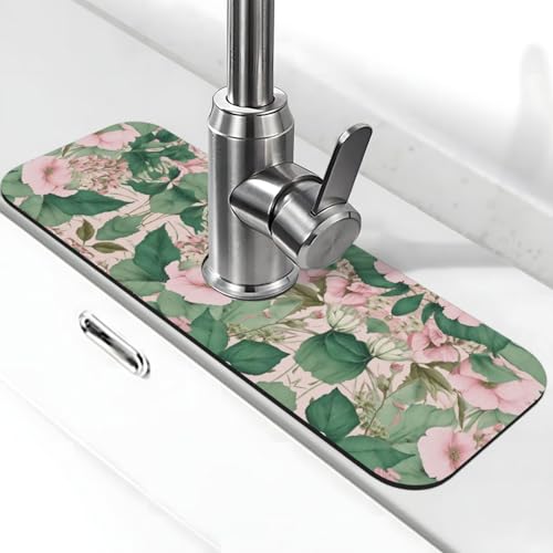 EZDLOWVBA Schwarze Lilien-Pads, Stein-Wasserhahn-Matte für Küchenspüle, Kieselgur-saugfähige Matte, Wasserhahn-Spritzschutz für Badezimmer und Küche (38,1 x 14 cm) von EZDLOWVBA