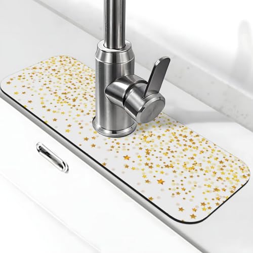 EZDLOWVBA Sparsed Dreamy Stars And Spots Print Stone Wasserhahn Matte für Küchenspüle, Kieselgur-saugfähige Matte, Wasserhahn-Spritzschutz für Badezimmer Küche (38,1 x 14 cm) von EZDLOWVBA
