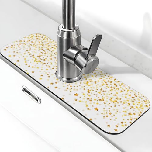 EZDLOWVBA Sparsed Dreamy Stars And Spots Print Stone Wasserhahn Matte für Küchenspüle, Kieselgur-saugfähige Matte, Wasserhahn-Spritzschutz für Badezimmer Küche (38,1 x 14 cm) von EZDLOWVBA
