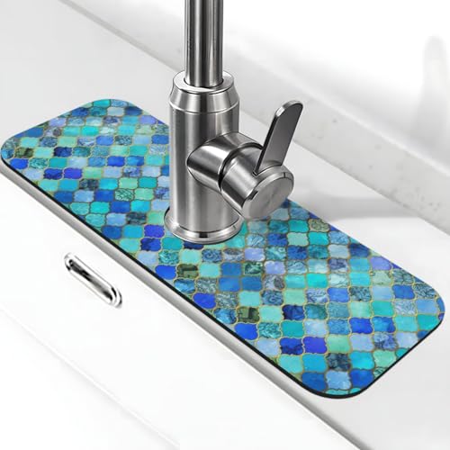 EZDLOWVBA Steinmuster-Druck-Stein-Wasserhahn-Matte für Küchenspüle, Kieselgur-saugfähige Matte, Wasserhahn-Spritzschutz für Badezimmer und Küche (38,1 x 14 cm) von EZDLOWVBA