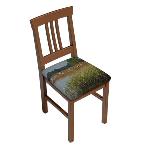 EZDLOWVBA Stretch-Stuhl-Sitzbezüge mit Jagd-Motiv zum Essen, elastischer Esszimmerstuhl-Sitzschutz, abnehmbar, waschbar, Stuhlhussen mit Bändern, 2/4/6 Stück von EZDLOWVBA