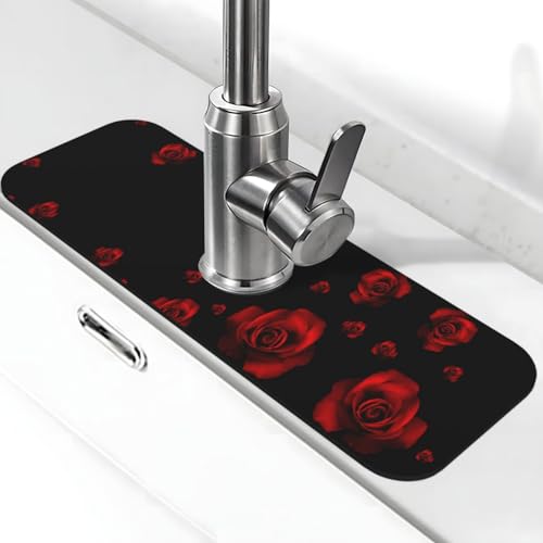 EZDLOWVBA Wasserhahn-Matte für Küchenspüle, Kieselgur-saugfähige Matte, Wasserhahn-Spritzschutz für Badezimmer, Küche, 38,1 x 14 cm, Rot / Schwarz EZDLOWVBA Wasserhahn-Matte für Küchenspüle, Kieselgur-saugfähige Matte, Wasserhahn-Spritzschutz für Badezimmer, Küche, 38,1 x 14 cm, Rot / Schwarz von EZDLOWVBA