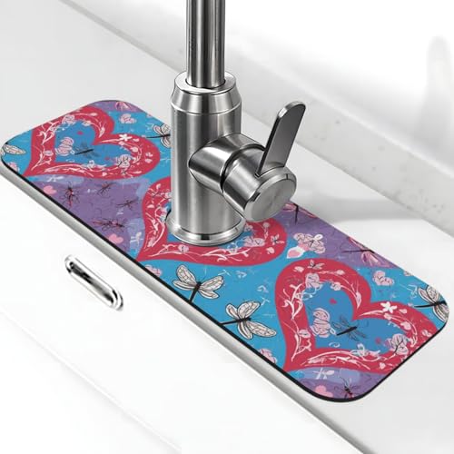 EZDLOWVBA Wasserhahn-Matte mit Hunde-Motiv, Stein-Wasserhahn-Matte für Küchenspüle, Kieselgur-saugfähige Matte, Wasserhahn-Spritzschutz für Badezimmer und Küche (38,1 x 14 cm) von EZDLOWVBA