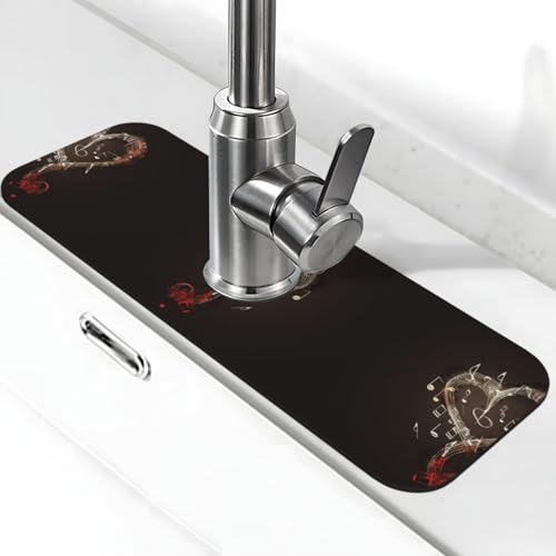 EZDLOWVBA Wasserhahn-Matte mit Musik-Symbol-Aufdruck für Küchenspüle, Kieselgur-saugfähige Matte, Wasserhahn-Spritzschutz für Badezimmer und Küche (38,1 x 14 cm) von EZDLOWVBA