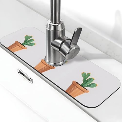 EZDLOWVBA Wasserhahn-Matte mit Pflanzendruck, Stein-Wasserhahn für Küchenspüle, Kieselgur-saugfähige Matte, Wasserhahn-Spritzschutz für Badezimmer und Küche (38,1 x 14 cm) von EZDLOWVBA