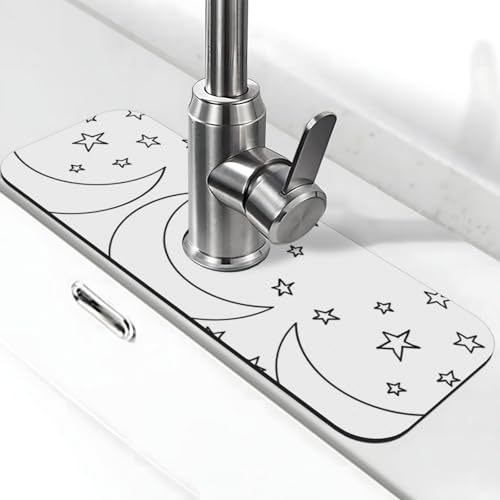 EZDLOWVBA Wasserhahn-Matte mit Sternen-Zeichendruck, Stein-Wasserhahn-Matte für Küchenspüle, Kieselgur-saugfähige Matte, Wasserhahn-Spritzschutz für Badezimmer und Küche (38,1 x 14 cm) von EZDLOWVBA