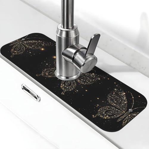 EZDLOWVBA Wasserhahn-Matte mit Strass-Schmetterlings-Aufdruck, Stein-Wasserhahn-Matte für Küchenspüle, Kieselgur-saugfähige Matte, Wasserhahn-Spritzschutz für Badezimmer und Küche (38,1 x 14 cm) EZDLOWVBA Wasserhahn-Matte mit Strass-Schmetterlings-Aufdruck, Stein-Wasserhahn-Matte für Küchenspüle, Kieselgur-saugfähige Matte, Wasserhahn-Spritzschutz für Badezimmer und Küche (38,1 x 14 cm) von EZDLOWVBA