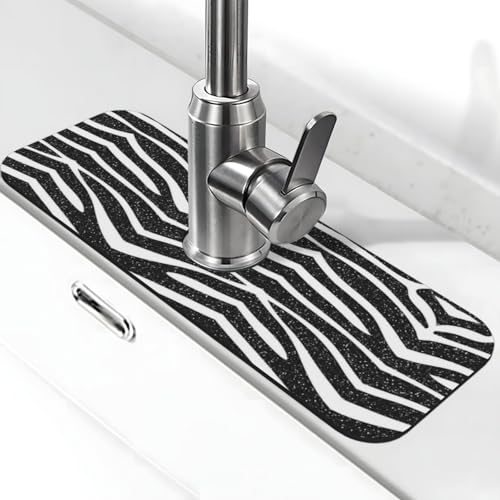 EZDLOWVBA Wasserhahnmatte für Küchenspüle, Kieselgur-saugfähige Matte, Spritzschutz für Badezimmer, Küche, 38,1 x 14 cm, Schwarz und Weiß EZDLOWVBA Wasserhahnmatte für Küchenspüle, Kieselgur-saugfähige Matte, Spritzschutz für Badezimmer, Küche, 38,1 x 14 cm, Schwarz und Weiß von EZDLOWVBA