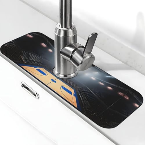 EZDLOWVBA Wasserhahnmatte mit Basketball-Aufdruck, für Küchenspüle, Kieselgur-saugfähige Matte, Wasserhahn-Spritzschutz für Badezimmer und Küche (38,1 x 14 cm) von EZDLOWVBA