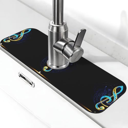 EZDLOWVBA Wasserhahnmatte mit buntem Musikdruck, für Küchenspüle, Kieselgur-saugfähige Matte, Wasserhahn-Spritzschutz für Badezimmer und Küche (38,1 x 14 cm) von EZDLOWVBA