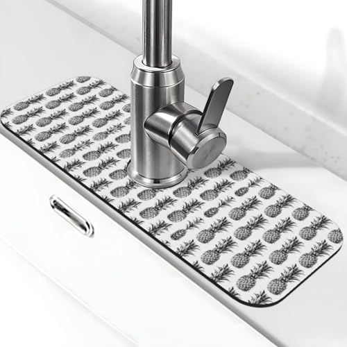 EZDLOWVBA Wasserhahnmatte mit tropischem Ananas-Motiv, Stein-Wasserhahn-Matte für Küchenspüle, saugfähige Matte, Wasserhahn-Spritzschutz für Badezimmer, Küche (38,1 x 14 cm) von EZDLOWVBA