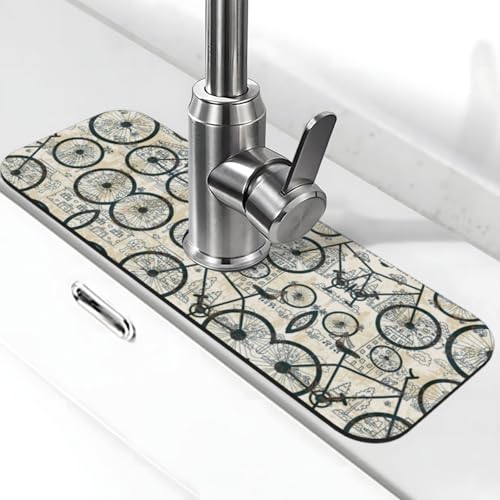 Fahrrad-Druck-Stein-Wasserhahn-Matte für Küchenspüle, Kieselgur-saugfähige Matte, Wasserhahn-Spritzschutz für Badezimmer und Küche (38,1 x 14 cm) von EZDLOWVBA