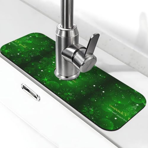 Frohe Weihnachten Druck Stein Wasserhahn Matte für Küchenspüle, Kieselgur-saugfähige Matte, Wasserhahn-Spritzschutz für Badezimmer Küche (38,1 x 14 cm) von EZDLOWVBA