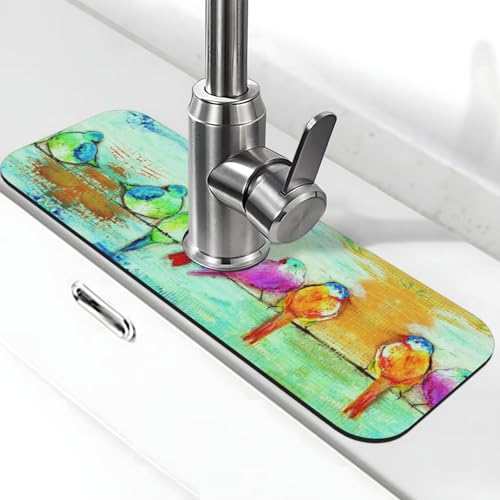 Fünf singende Vögel Druck Stein Wasserhahn Matte für Küchenspüle, Kieselgur-saugfähige Matte, Wasserhahn-Spritzschutz für Badezimmer Küche (38,1 x 14 cm) von EZDLOWVBA